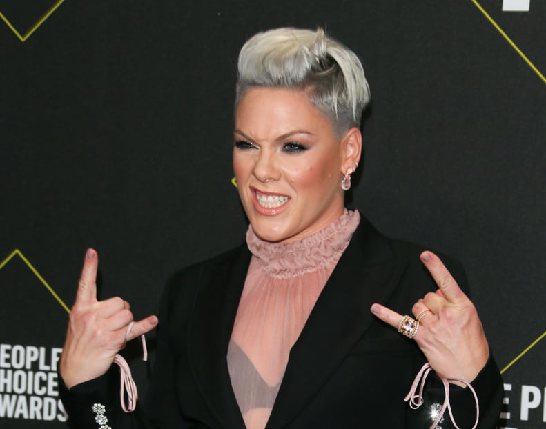 US Singer/songwriter Pink arrives for the 45th annual E! People's Choice Awards at Barker Hangar in Santa Monica, California, on November 10, 2019. (Photo by Jean-Baptiste Lacroix / AFP) (Photo by JEAN-BAPTISTE LACROIX/AFP via Getty Images)