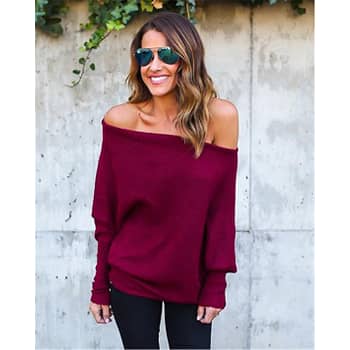 Burgundy Off Shoulder Sweater