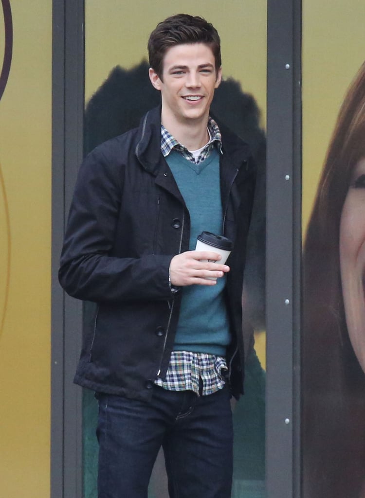 Grant Gustin flashed his infectious smile while filming scenes for The CW's new show The Flash in LA on Friday.