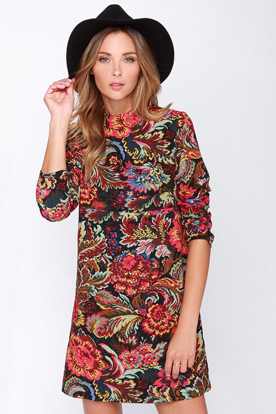 Lulu's Near and Far Out Black Floral Print Dress