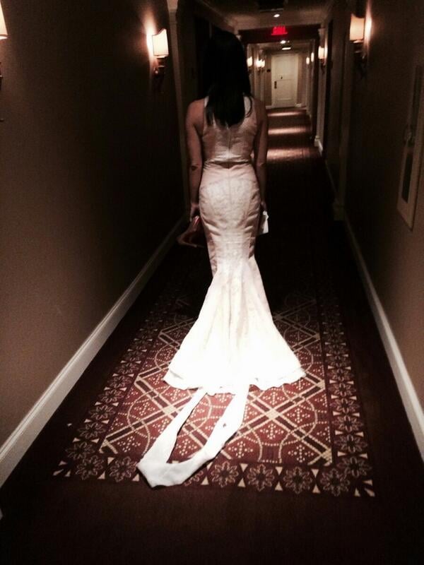 "Me and my dress had a blast at #WHCD. And we've got the ripped train to prove it. #SoManyPeopleSteppedOnMyDress :)," Olivia Munn tweeted. 
Source: Twitter user oliviamunn