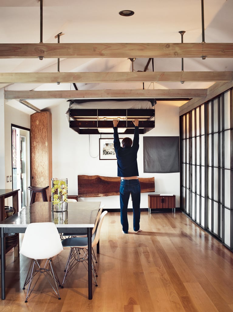 When there's no designated bedroom and floorspace is at a premium, stash your bed overhead like Mad Men actor Vincent Kartheiser.
Photo courtesy of Joe Pugliese for Dwell