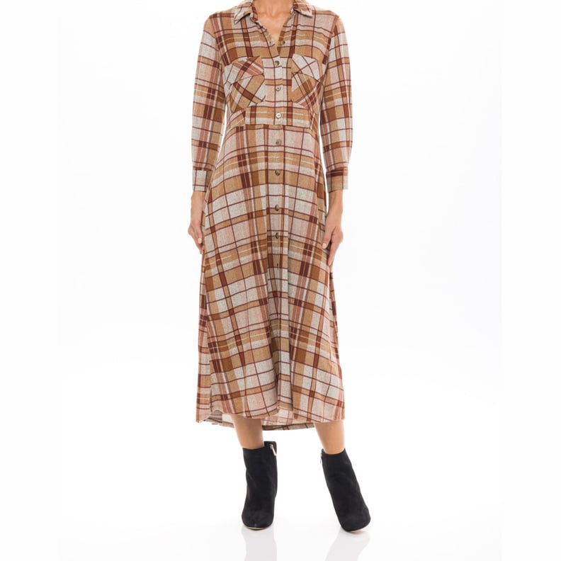 A Fall-Friendly Dress: Sandra Darren Long Sleeve Plaid Maxi Shirt Dress