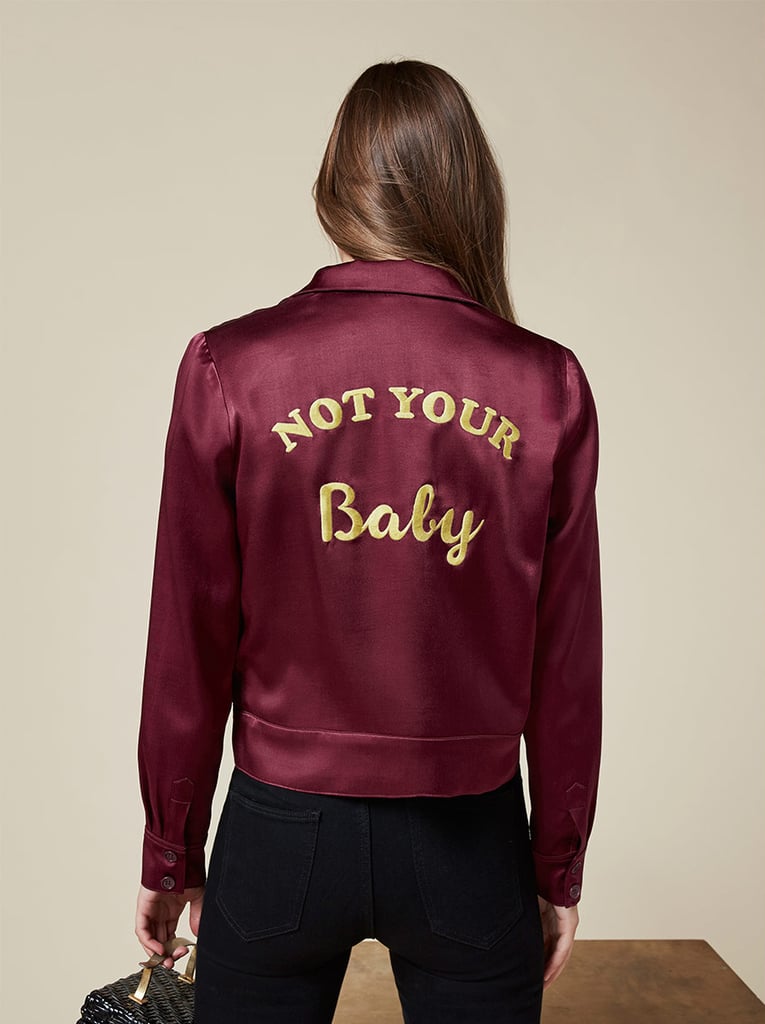 I promise you'll regret going all Spring without a sporty silk bomber. While there are plenty of embroidered options or styles with varsity stripes, I'm all about the statement slogan. Reformation's Baby Jacket ($228) is exactly what I'm in the mood for.
— SW