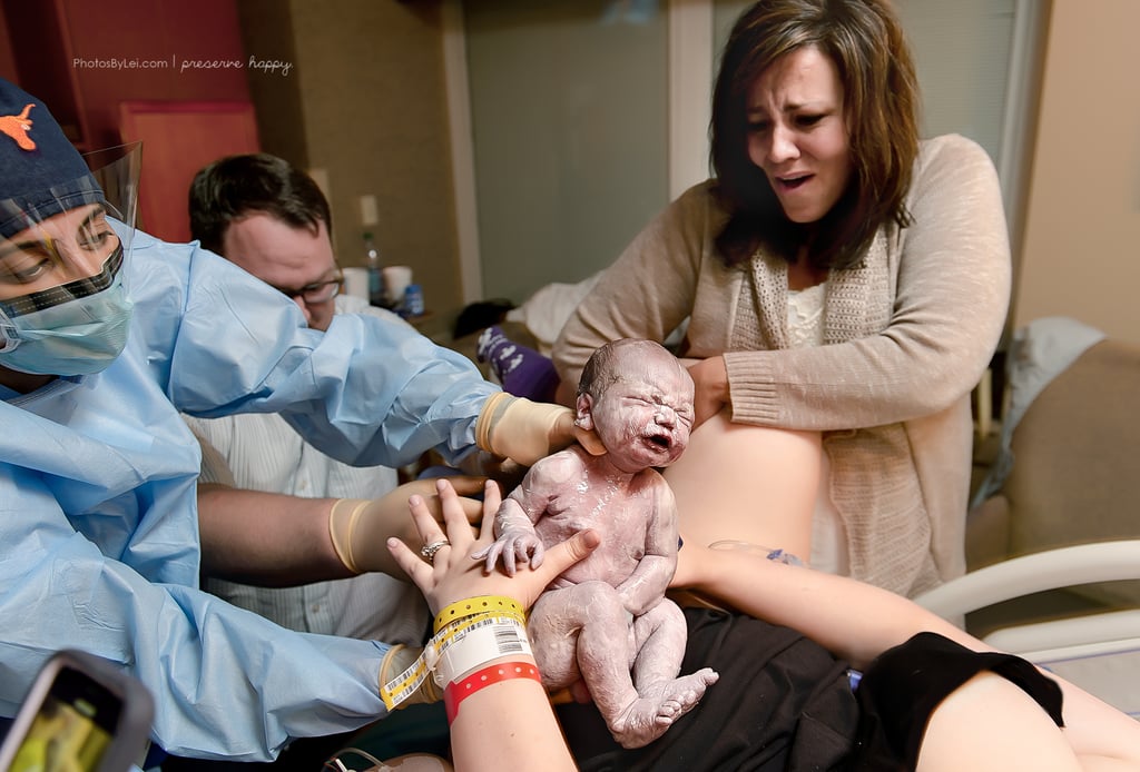 Sullivan being handed over to his mama.