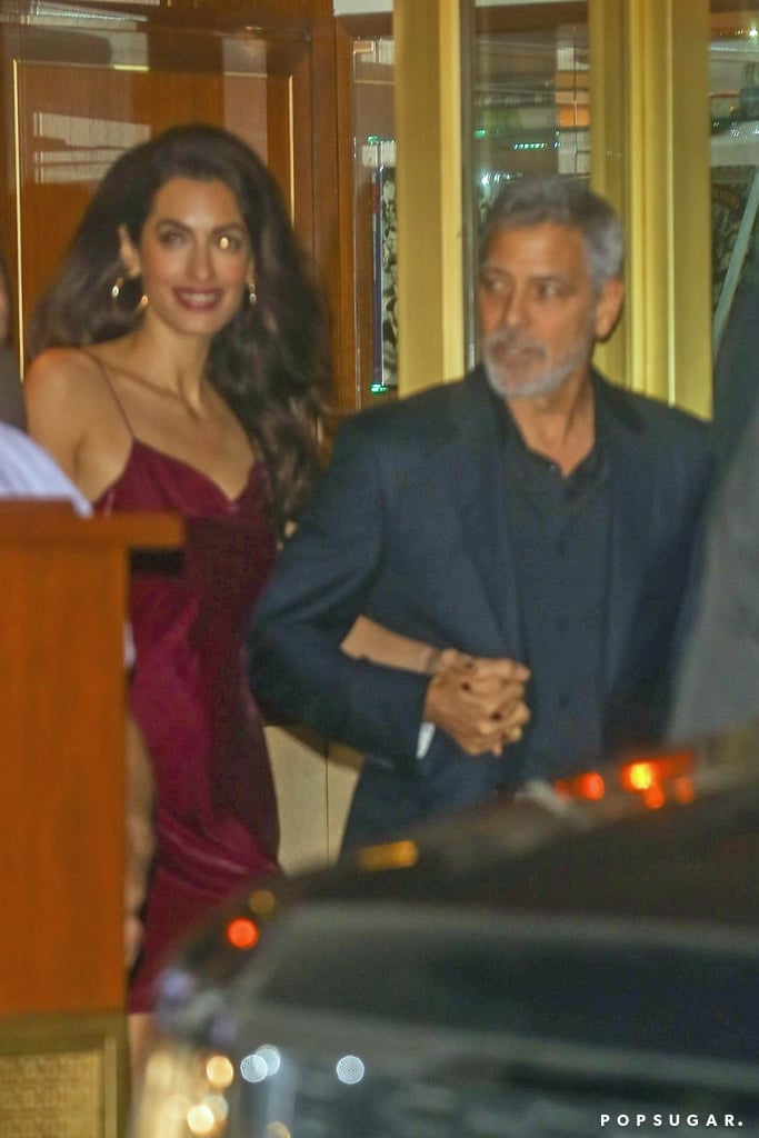 Amal Clooney Red Slip Dress at Jennifer Aniston's Party 2019