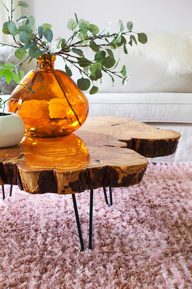 live edge coffee table with glass top