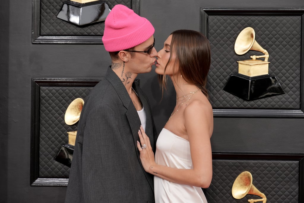 Justin and Hailey Bieber at the 2022 Grammys