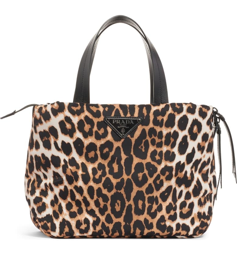 Prada Leopard Print Nylon Top Handle Bag