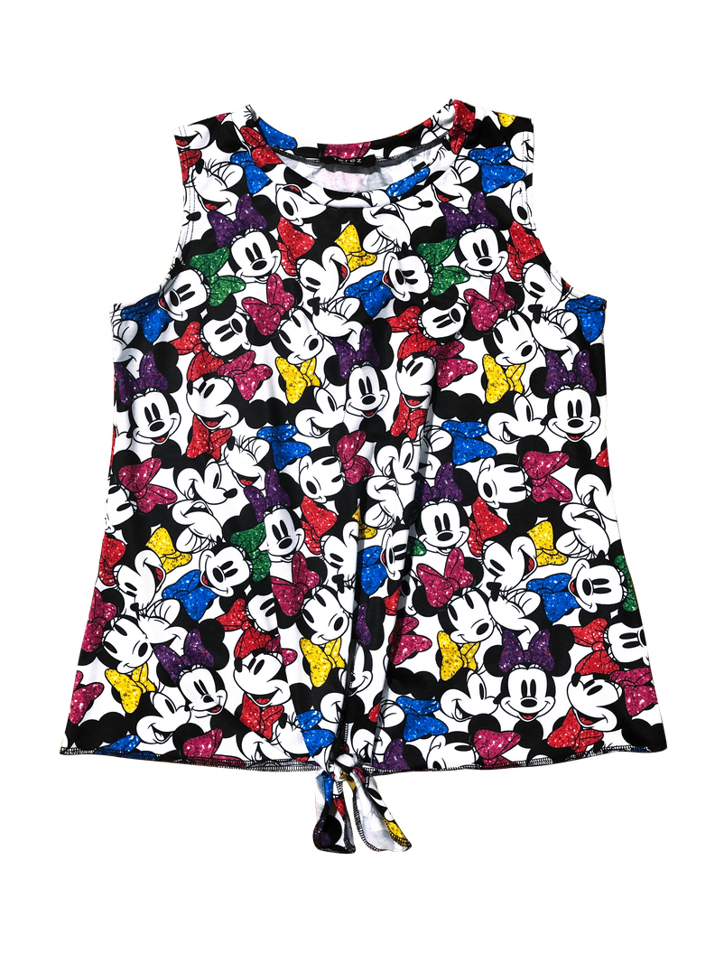 Girls Minnie Mouse Glitter Bows on Bows Tie Front Tank