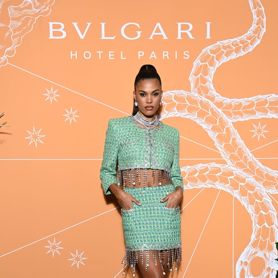 Tina Kunakey Sparkles in an Area Suit at Bvlgari Hotel