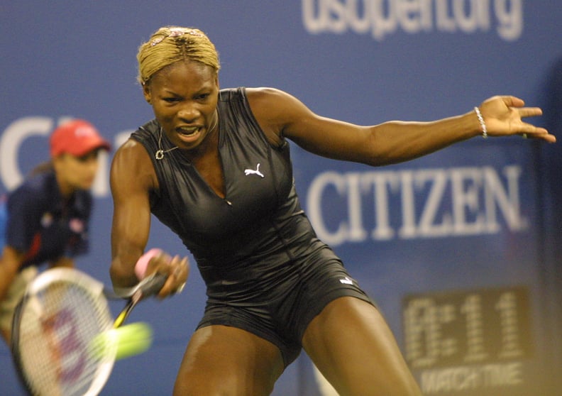 Serena Williams Wearing a Short Black Bodysuit at the US Open in 2002