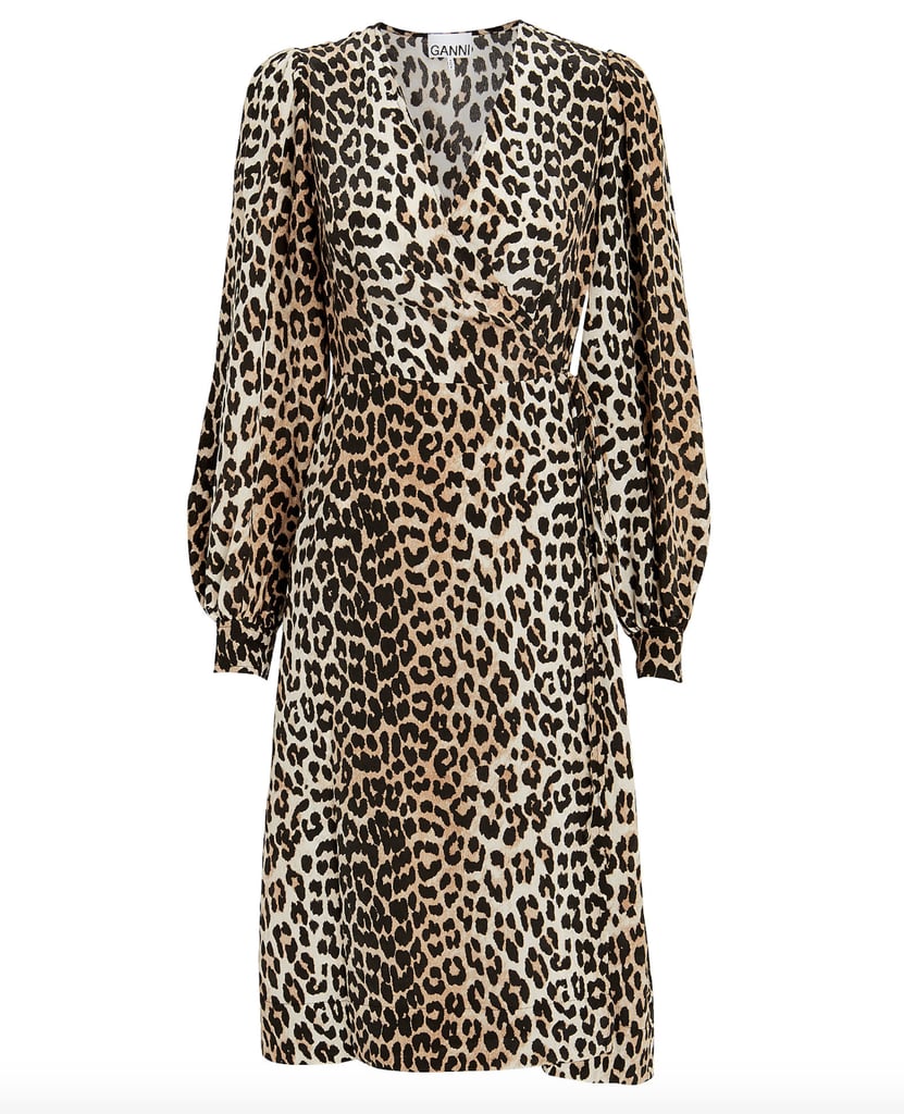 Ganni Crepe Mixed Leopard Wrap Dress