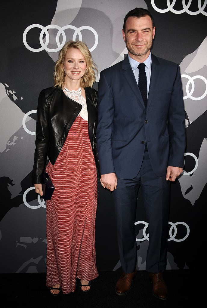 Naomi Watts and Liev Schreiber held hands before stepping inside the Audi bash.