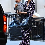 Miranda Kerr got print happy in a Diane von Furstenberg maxi dress and her black Céline bag in NYC.