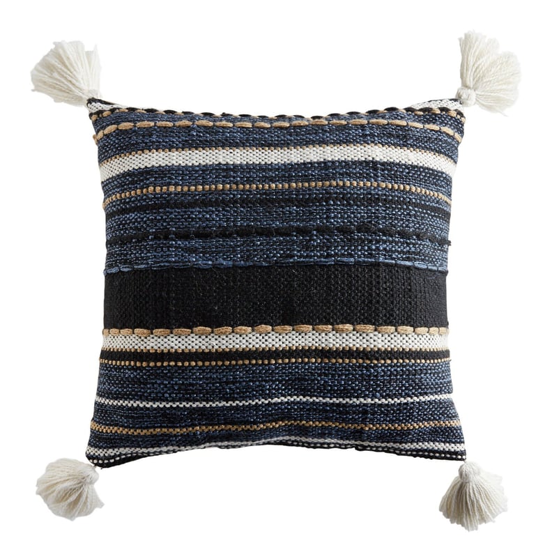 Stripe Pom Square Indigo Pillow