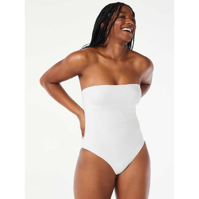 White strapless one piece bathing suit hotsell