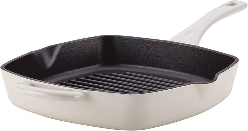 Ayesha Curry 48372 10 in. Preseasoned Cast Iron Induction Grill Pan with Helper Handle & Pour Spouts Black