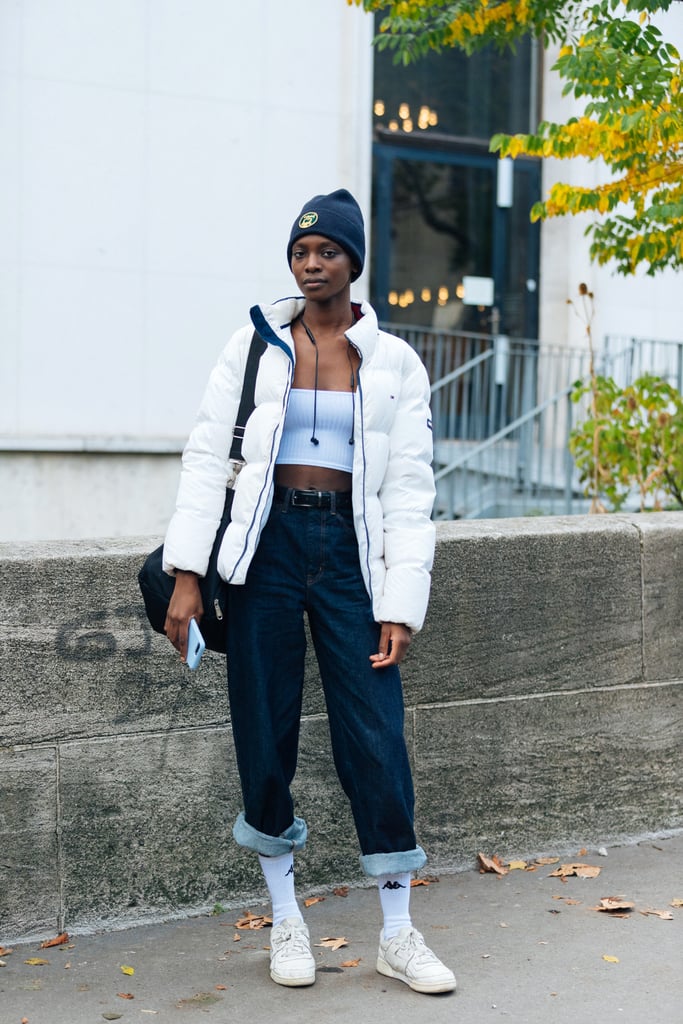 Winter Outfit Idea: A Crop Top, Puffer, and Jeans