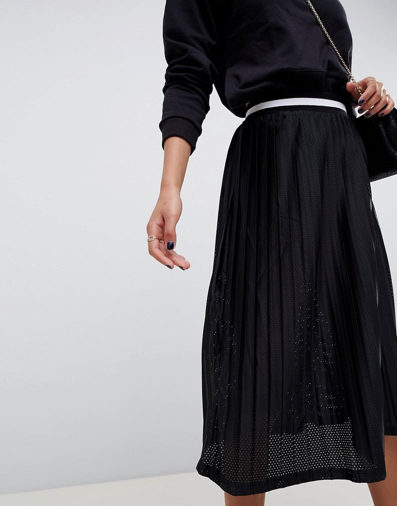 ASOS Perforated Pleated Midi Skirt With Sports Waistband