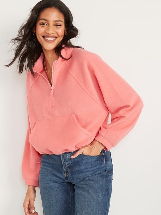 Old Navy Long-Sleeve Half-Zip Oversized Textured Sweatshirt