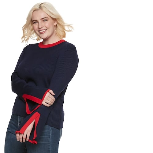 POPSUGAR at Kohl's Plus Size Ribbed Slit-Sleeve Sweater