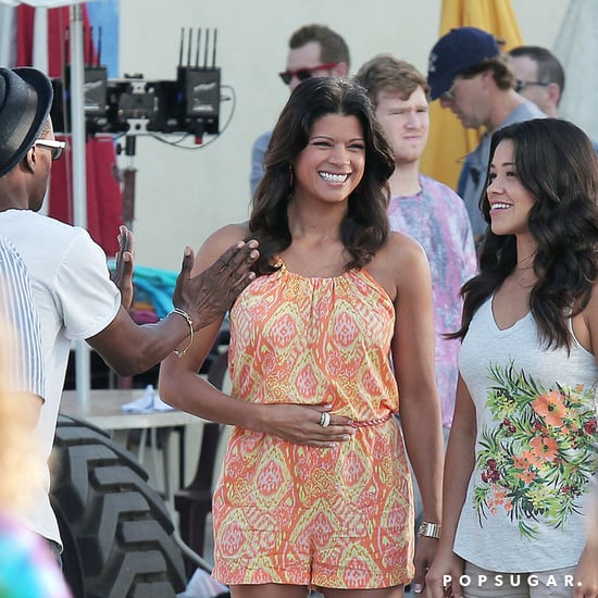 Gina Rodriguez and Andrea Navedo on Jane the Virgin Set