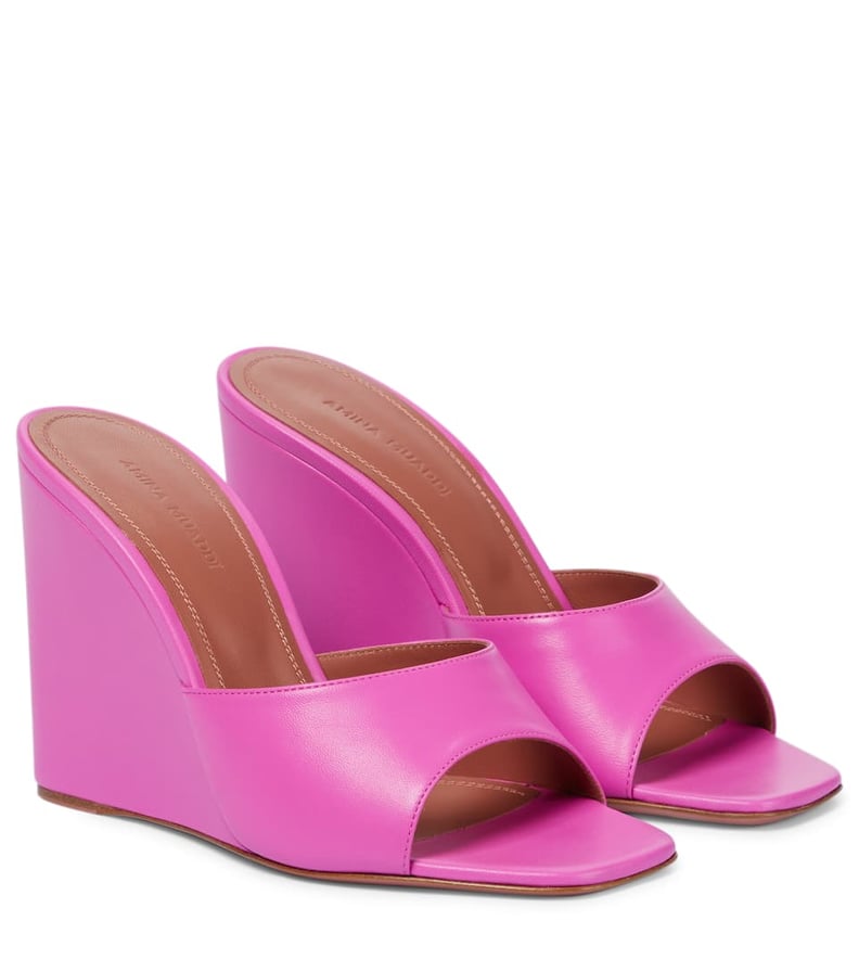 Amina Muaddi Lupita Leather Wedge Sandals