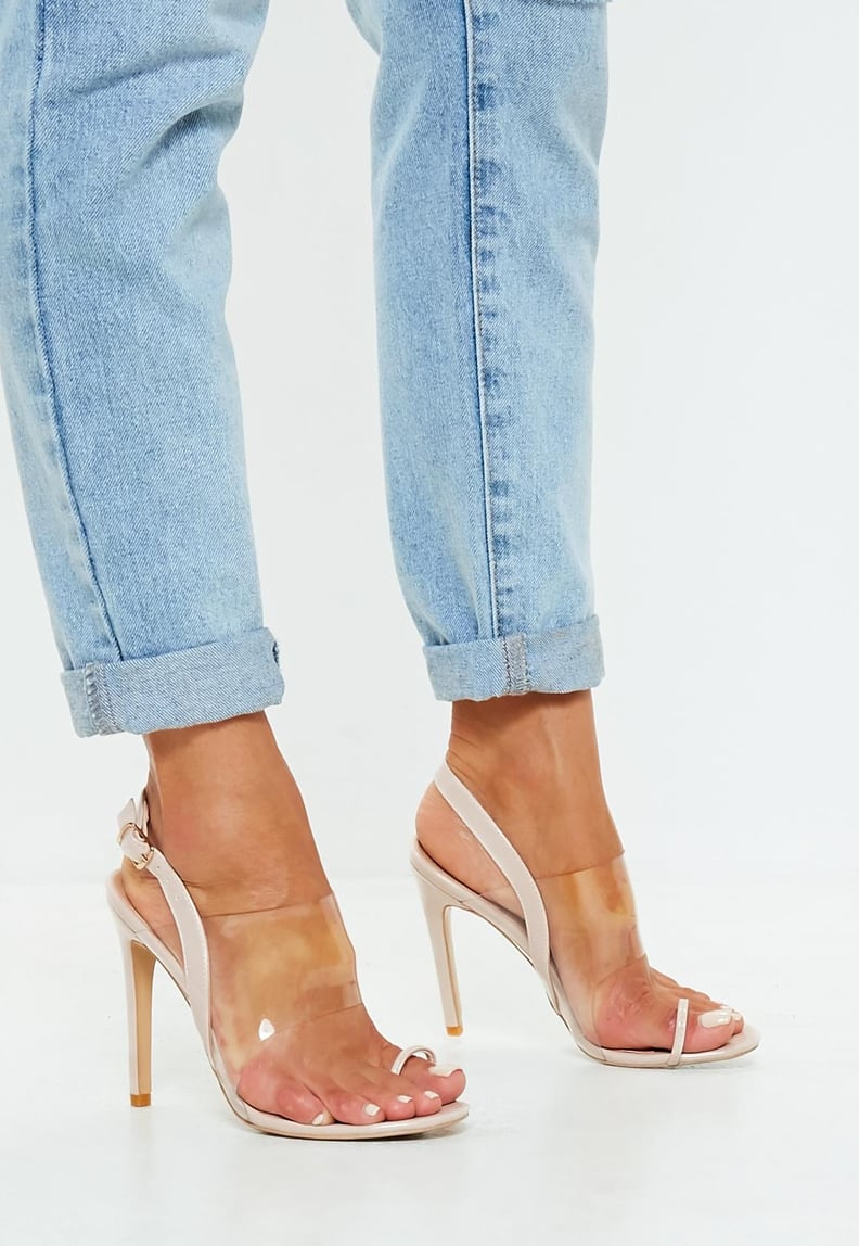 Missguided Nude Clear Strap Heeled Sandals