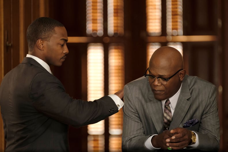 THE BANKER, from left: Anthony Mackie, Samuel L. Jackson, 2019.  Apple TV+ / courtesy Everett Collection