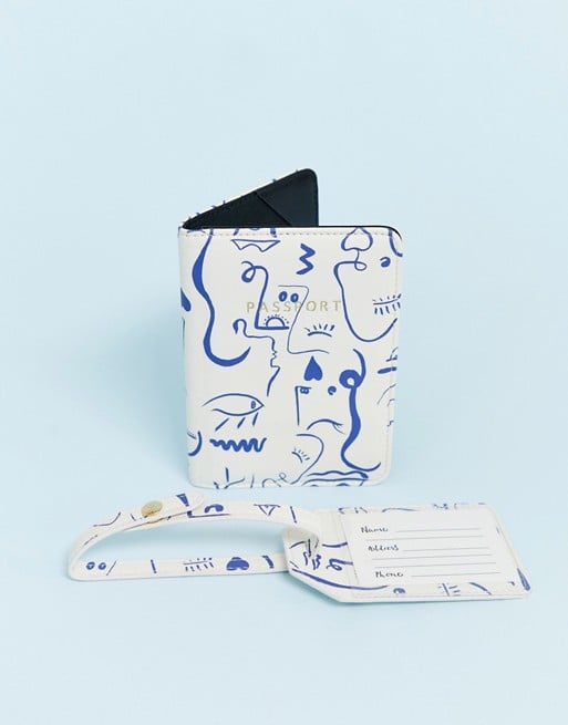 ASOS Design Abstract Face Print Passport Holder and Luggage Tag Set