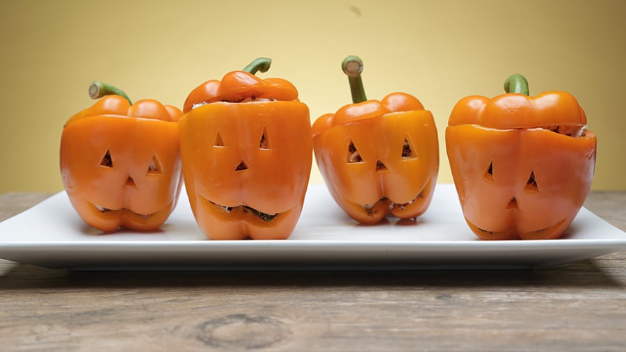 Protein-Packed Jack-o'-Lantern Peppers For a Healthy Halloween