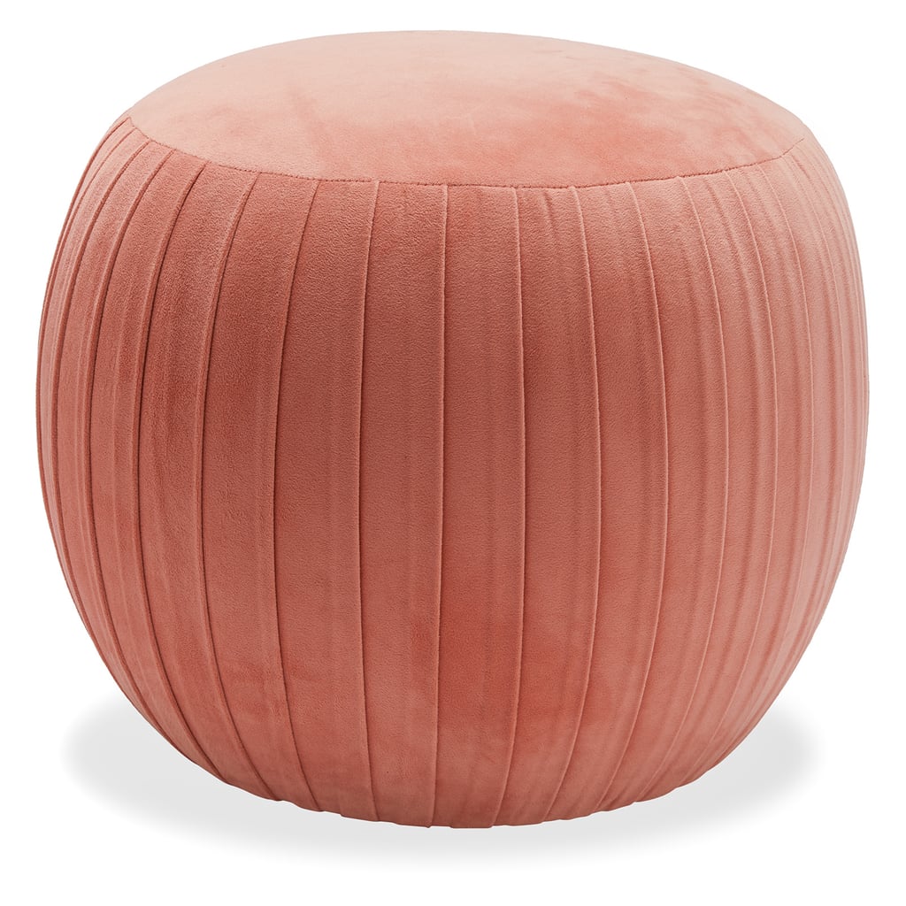 Velvet Pleated Round Pouf Ottoman