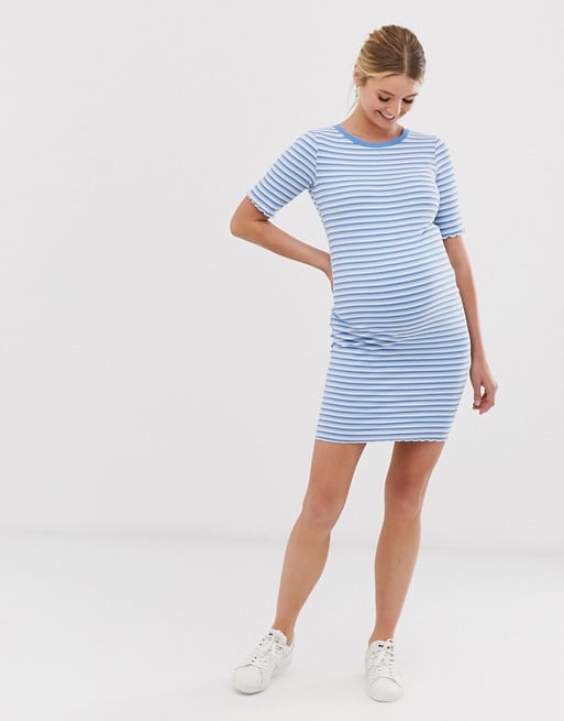 New Look Maternity Striped Rib Jersey Dress in Blue Pattern