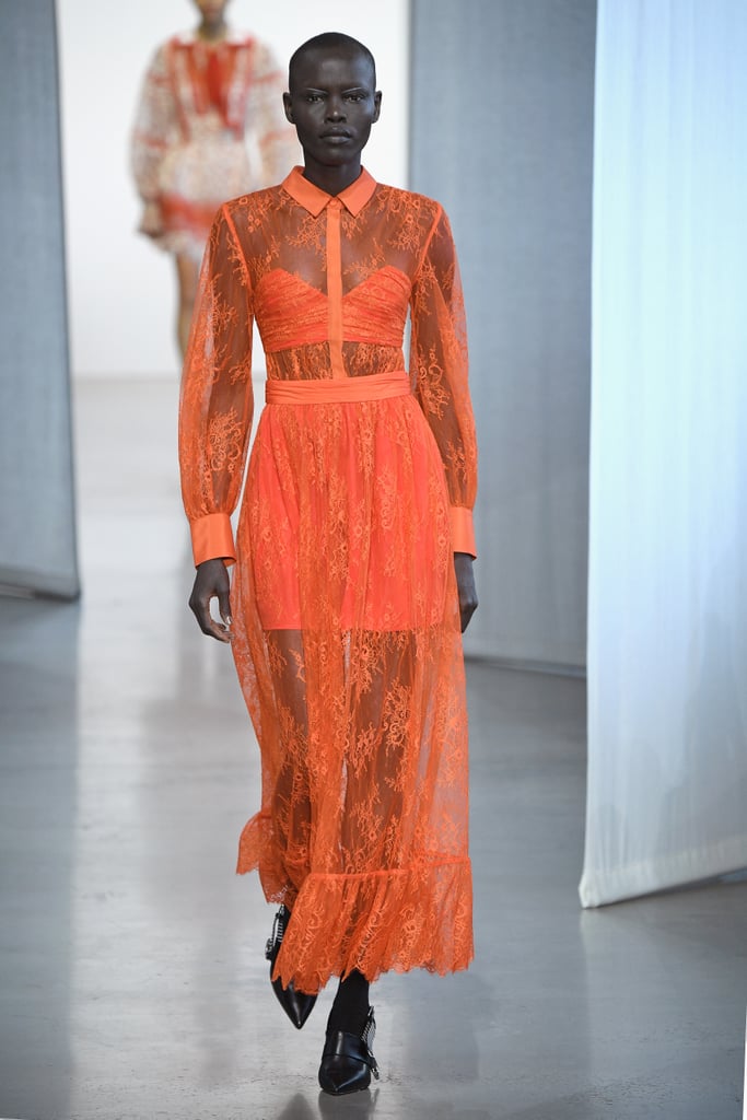 We'd love to see Meghan embrace her fashion-girl roots by wearing this sheer orange gown, although she might have to trade in the small bustier for something a little more royal appropriate.