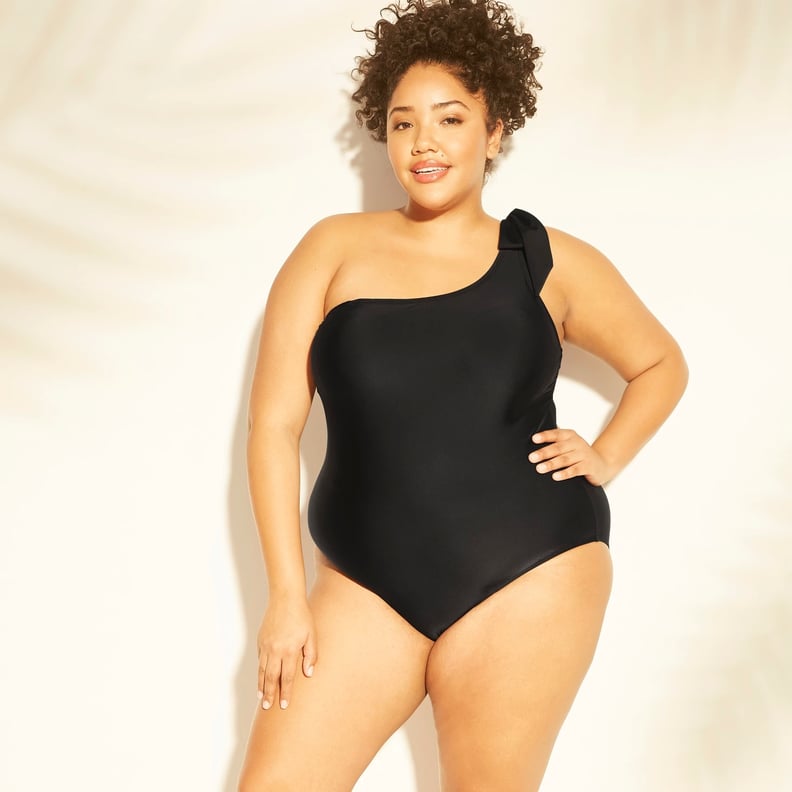 Plus-Size Bow-Tie One Shoulder One-Piece Swimsuit