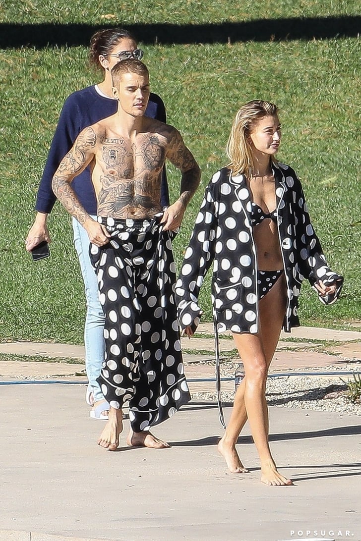 Hailey Baldwin in a Polka-Dot Bikini With Justin Bieber