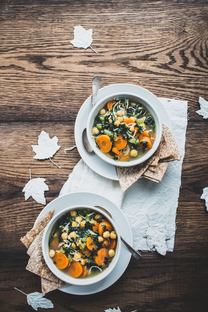 Green Tea and Chickpea Soup With Garlic Tortilla Triangles