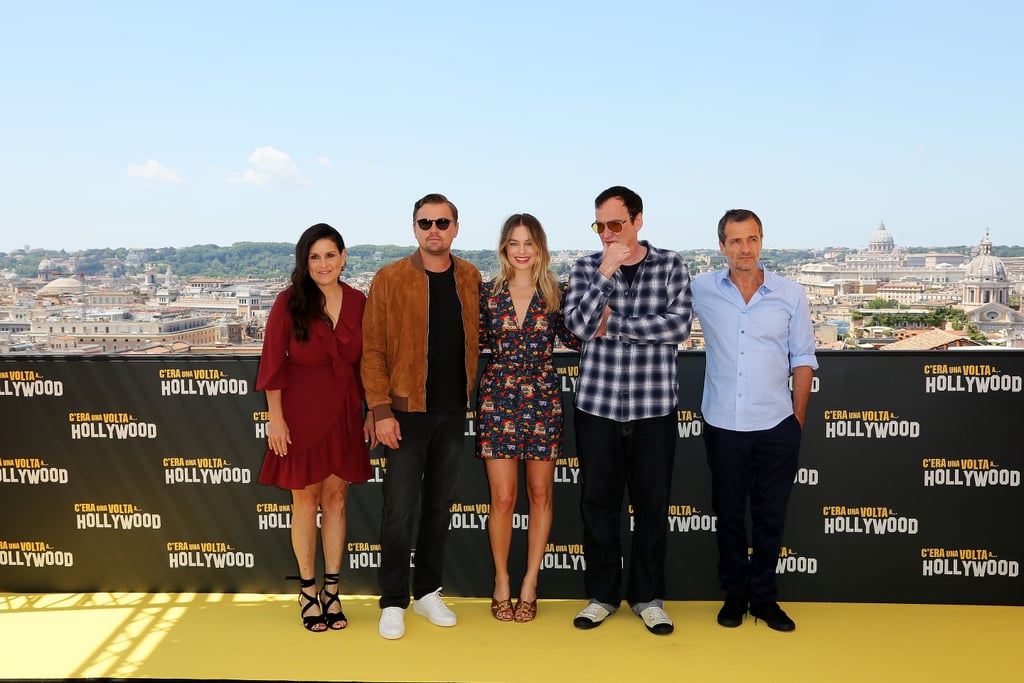 Shannon McIntosh, Leonardo DiCaprio, Margot Robbie, Quentin Tarantino, and David Heyman at the Once Upon a Time in Hollywood photocall in Rome.