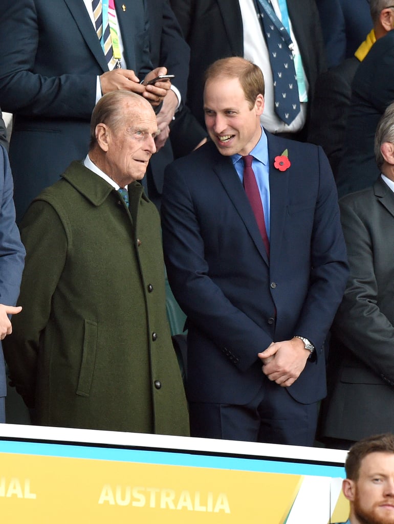 Prince Philip and Prince William enjoyed the Rugby World Cup Final match together in 2015 at Twickenham Stadium.