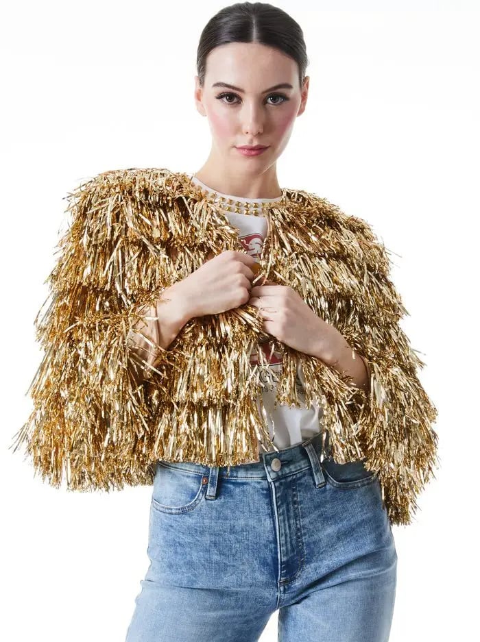 Alice + Olivia Fawn Fringe Tinsel Jacket