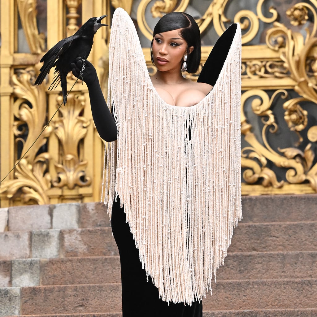 Cardi B Accessorized Her Pearl Fringe Gown With a Live Crow