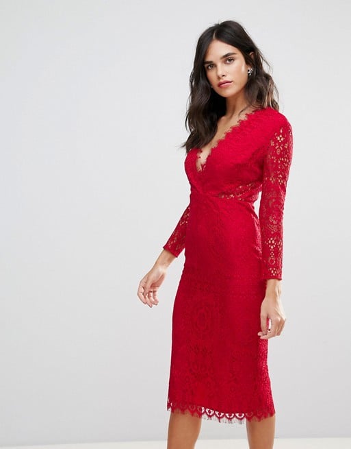 ASOS Long Sleeve Lace Midi Pencil Dress