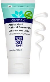 Derma E Antioxidant Natural Sunscreen SPF 30 Oil-Free Face Lotion ($20) ranks well on EWG's 2017 sunscreen guide. Zinc oxide is the active ingredient.