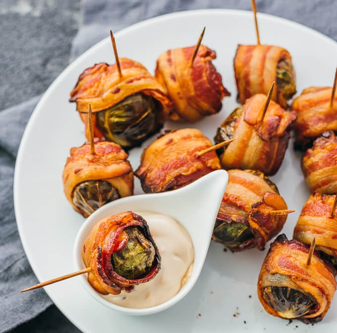 Bacon Wrapped Brussels Sprouts With Mayo Dip