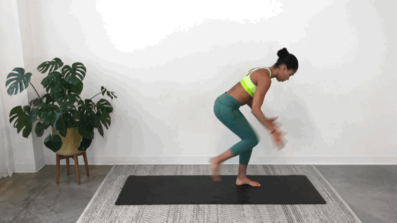 Crescent Lunge Tap and Lift With Bicep Curl and Triceps Kickback