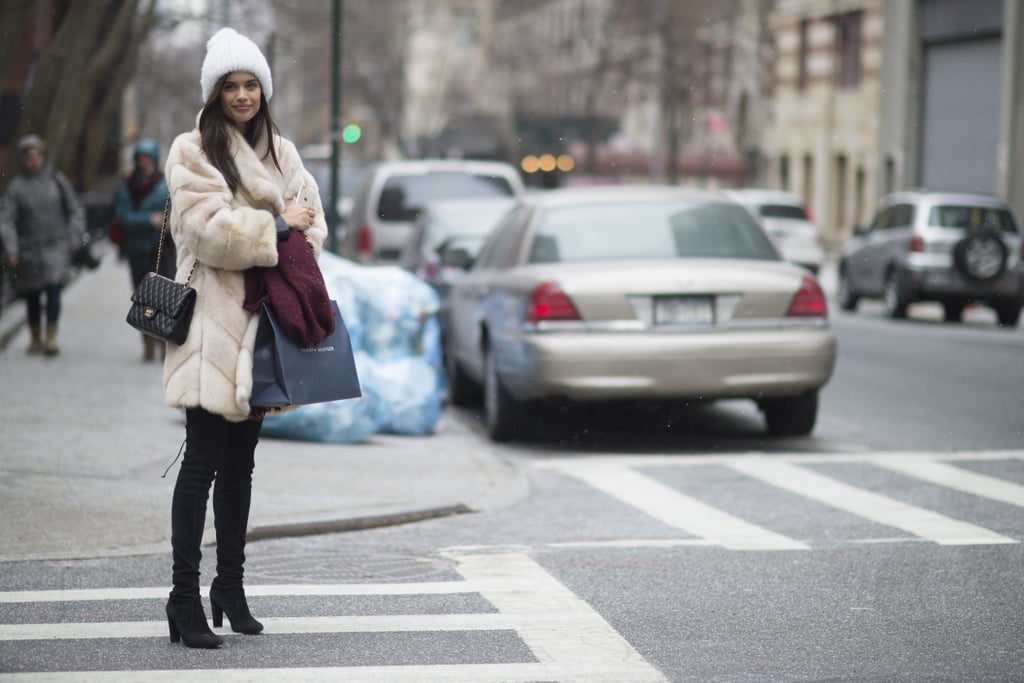 Sara Sampaio wearing a Chanel bag and Stuart Weitzman boots. | Victoria ...