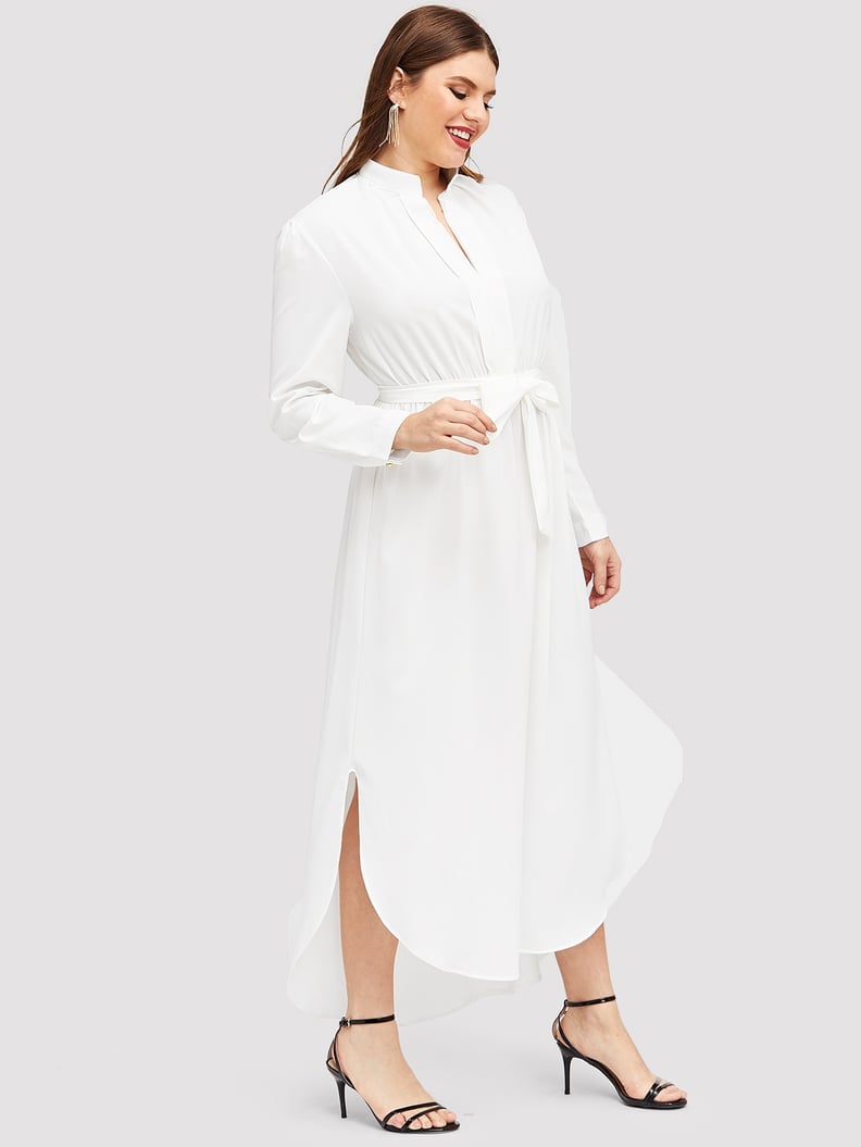 Shein Plus Tie Waist Longline Shirt Dress