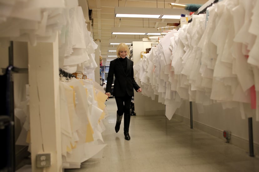 SAN FRANCISCO, CA - JAN. 31: Designer Jessica McClintock walks through the hanging patterns at her headquarters, Monday January 31, 2011, in San Francisco, Calif. She is famed for her Gunne Sax line of prom dresses, which were huge in department stores in