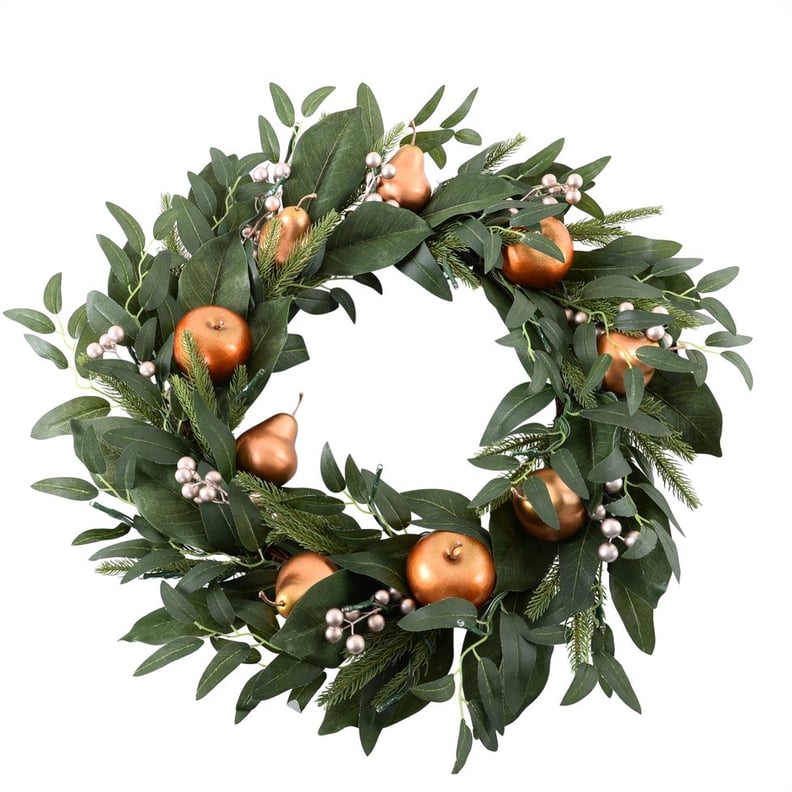 Martha Stewart Gold Gilded Fruit Pre-Lit Artificial Holiday Wreath